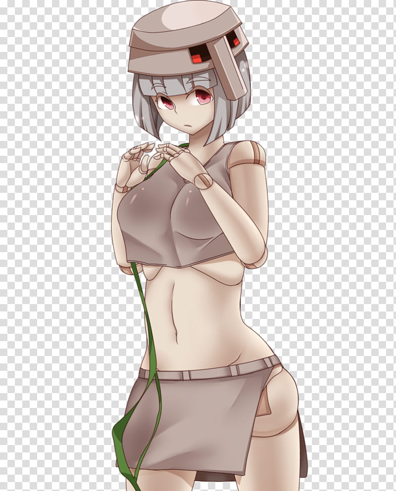 Iron Golem girl, grey-haired female anime character transparent background PNG clipart