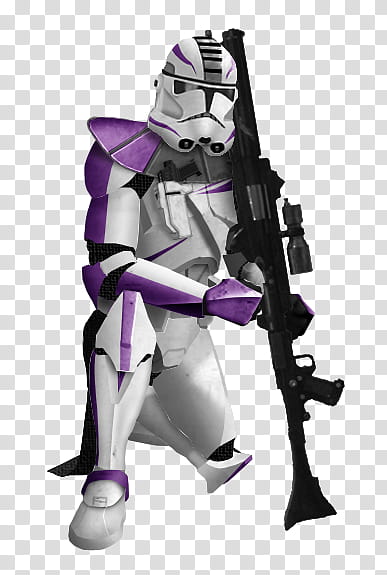 Commander Vriez, white and purple Storm Trooper kneeling transparent background PNG clipart