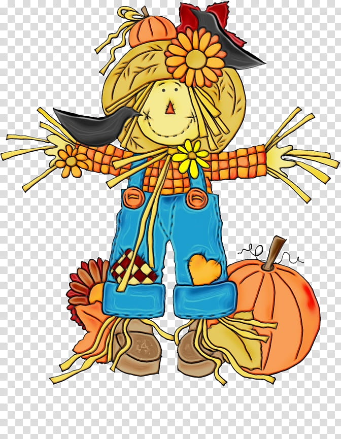 Cartoon scarecrow costume, Watercolor, Paint, Wet Ink, Cartoon ...