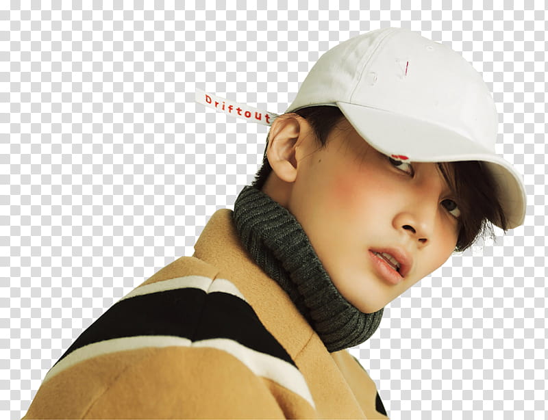SEVENTEEN Vocal Team , man wearing white curve-brimmed cap and black and yellow sweater transparent background PNG clipart