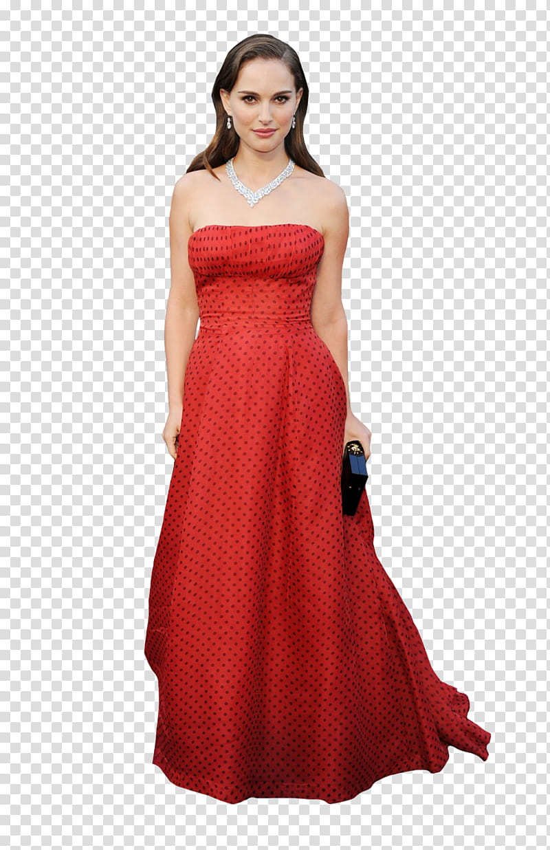 Natalie Portman , woman wearing strapless dress transparent background PNG clipart