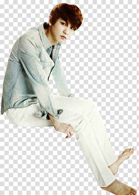 EXO PART TWO  S, man wearing blue denim dress shirt transparent background PNG clipart