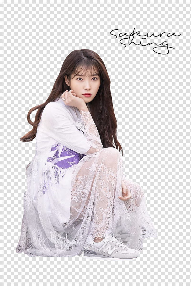 IU, sitting woman holding her chin transparent background PNG clipart