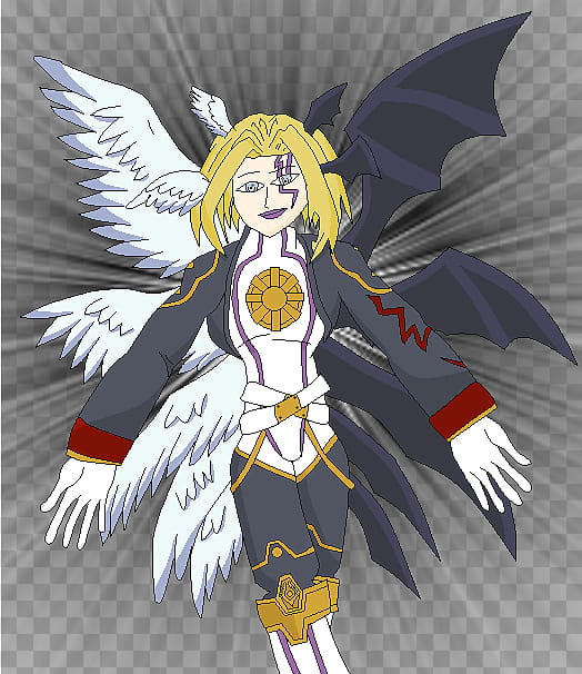 Lucemon CM ID, woman with black and white wing character illustration transparent background PNG clipart
