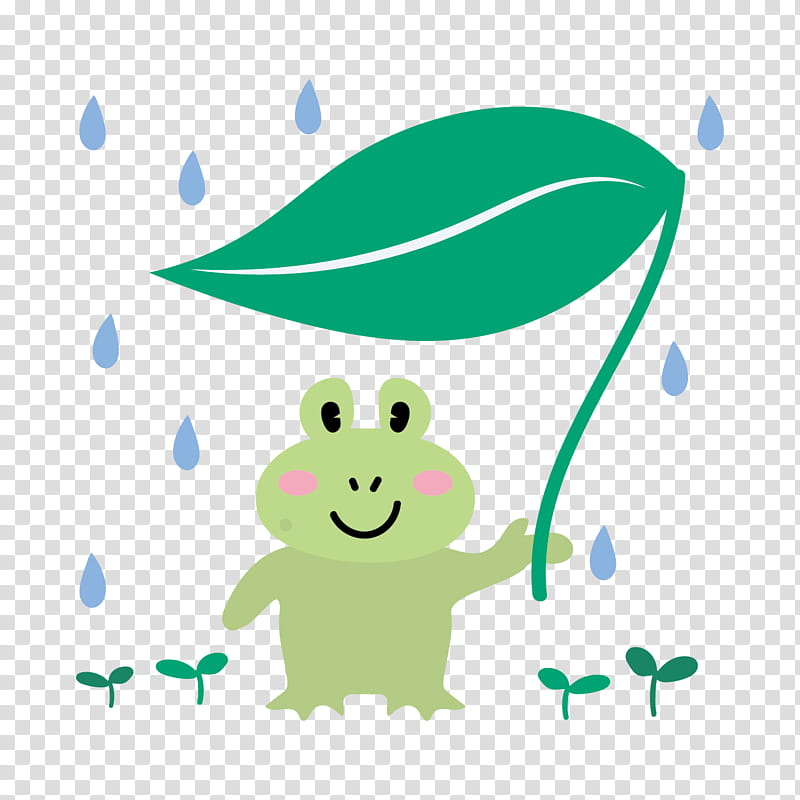 Green Grass, Frog, Rain, Umbrella, Text, Cartoon, Japan, June transparent background PNG clipart