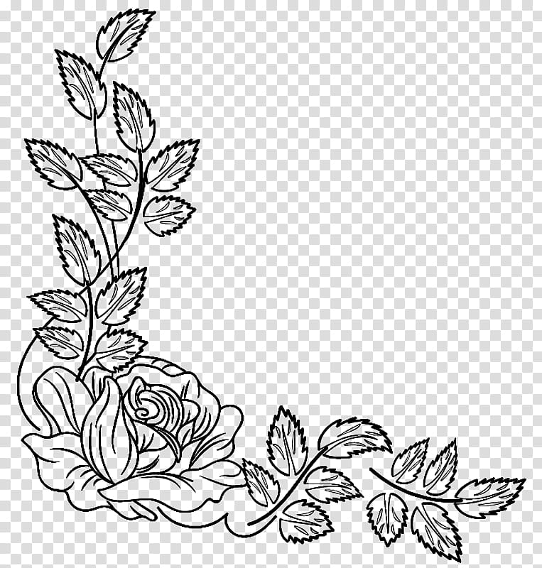 black and white flower border transparent background PNG clipart