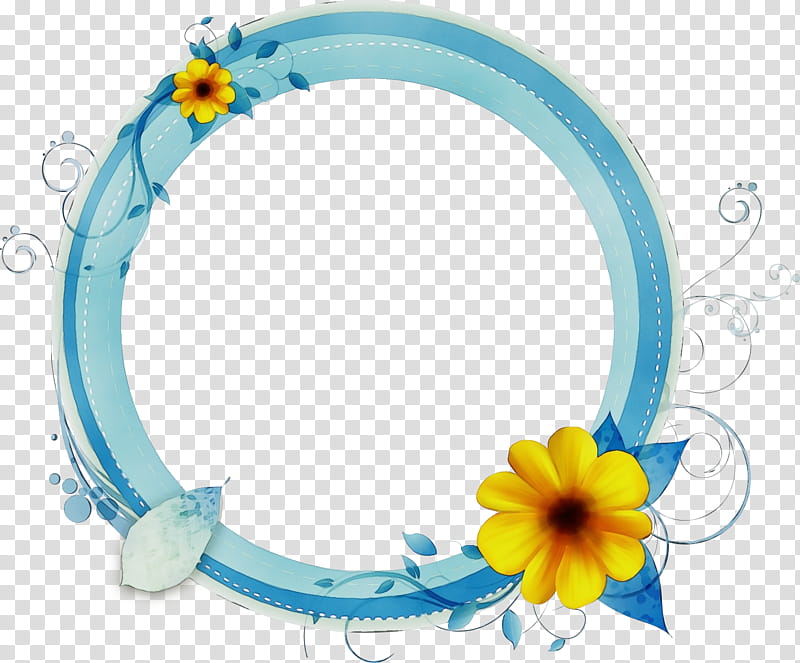 turquoise flower circle, Flower Circle Frame, Floral Circle Frame, Watercolor, Paint, Wet Ink transparent background PNG clipart