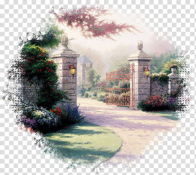 Tree Wall, Painting, Landscape Painting, Architecture, Landscaping, Plant, House, Garden transparent background PNG clipart