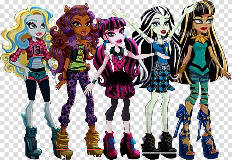 MH Meet The Ghouls The  Main Ghoulfirends, five dolls illustration transparent background PNG clipart