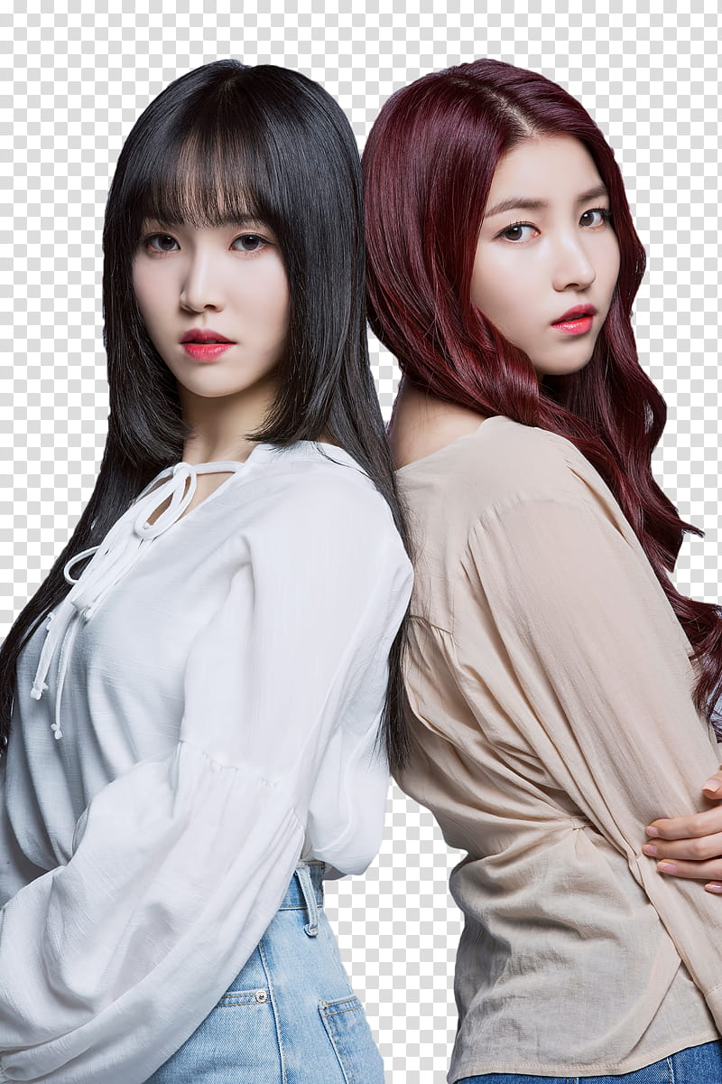 GFriend, two women leaning to each other wearing blouses transparent background PNG clipart