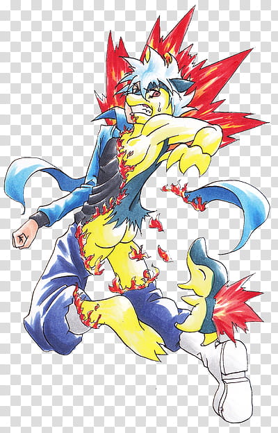 Typhlosion TF, man wearing blue and yellow top and bottoms anime character illustration transparent background PNG clipart