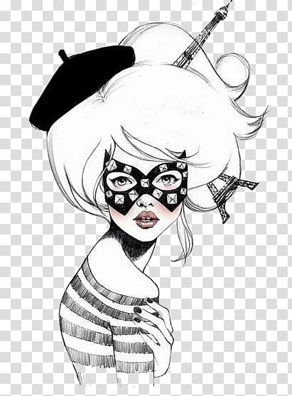 Dolls , woman with black mask sketch transparent background PNG clipart