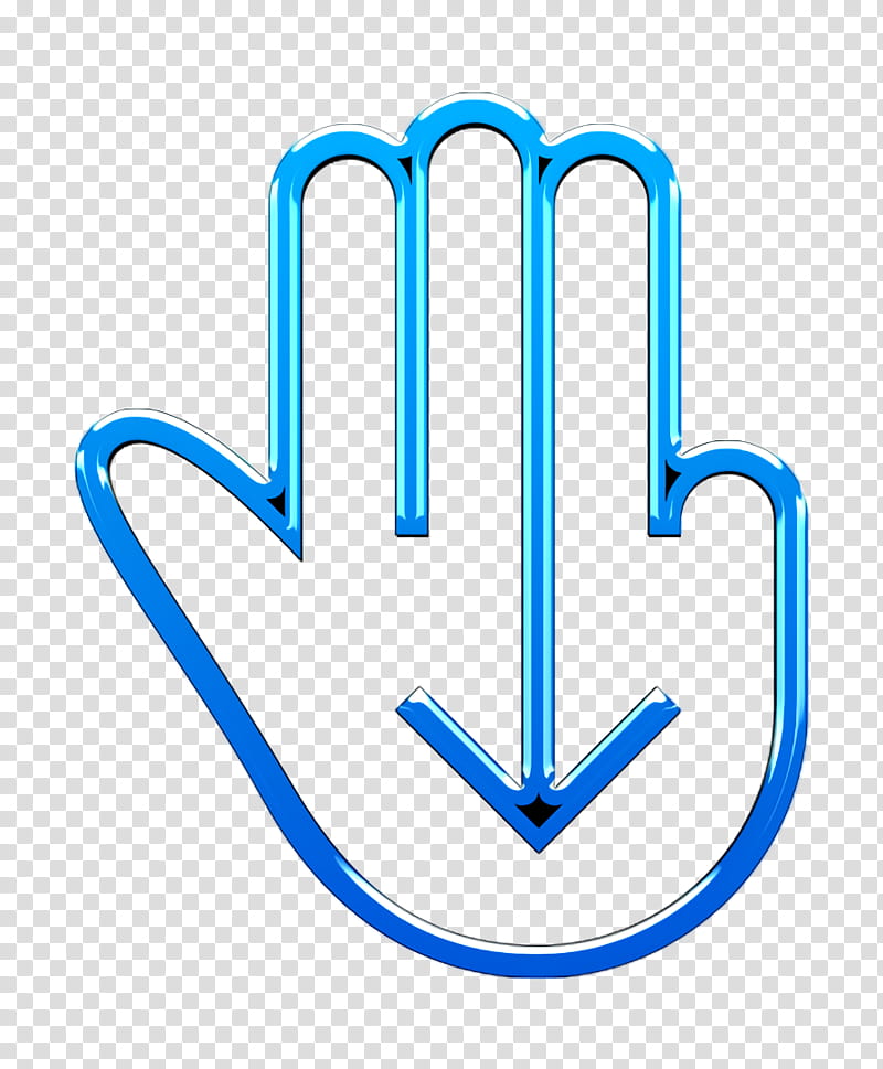 down icon fingers icon hand icon, Swipe Icon, Three Icon, Line, Electric Blue, Logo transparent background PNG clipart
