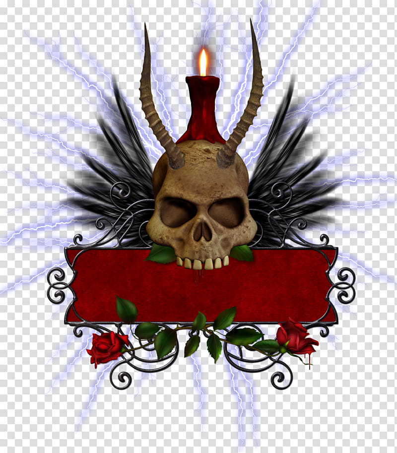 horned skull , illustration of brown and red skull with flowers transparent background PNG clipart