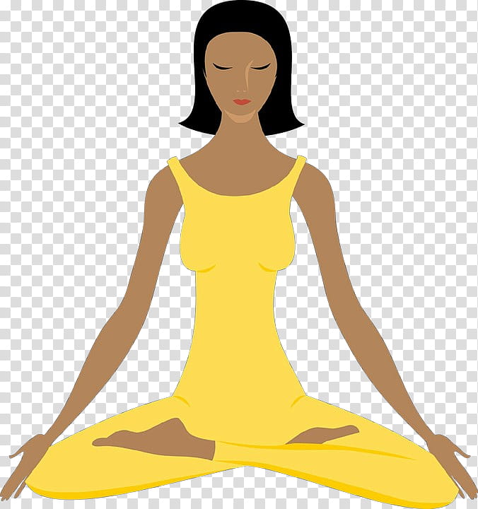 yellow meditation physical fitness yoga, Cartoon, Leg, Sitting, Balance, Neck transparent background PNG clipart