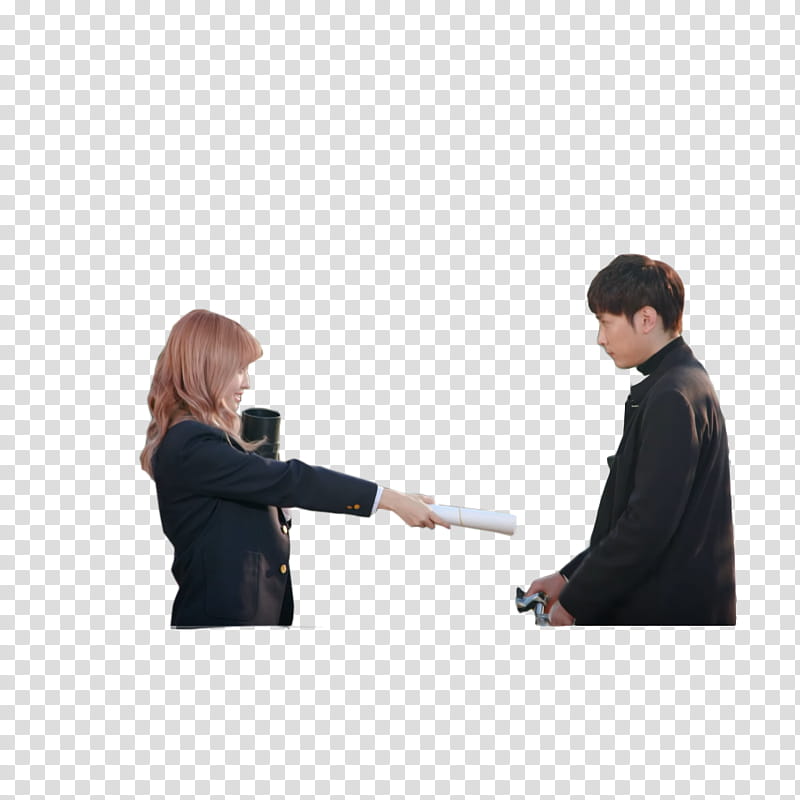 Sweet Dream MV, woman giving a white tube to a man transparent background PNG clipart