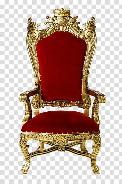 Royalty, gold-colored frame and red fabric padded armchair illustration transparent background PNG clipart