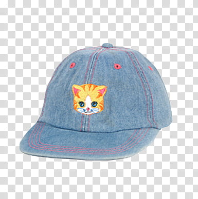 AESTHETIC GRUNGE, blue cap with yellow kitten embroidery transparent background PNG clipart