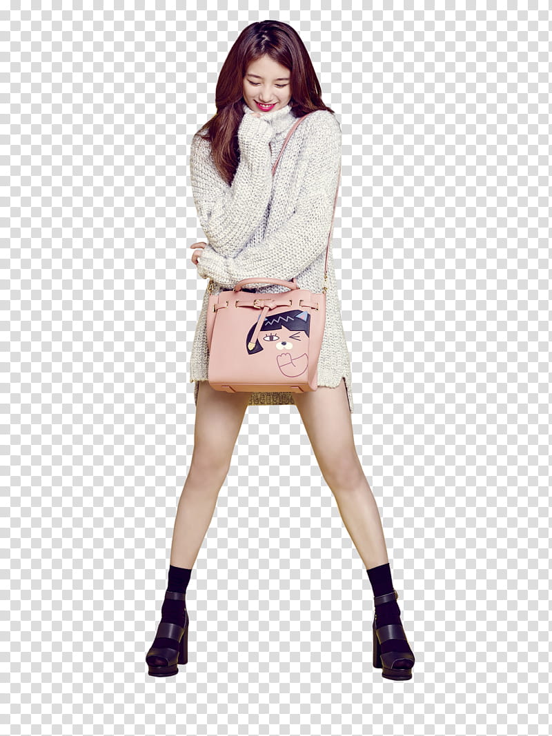 SUZY, standing woman wearing white sweater transparent background PNG clipart