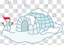 Travel scape, snowman near igloo transparent background PNG clipart