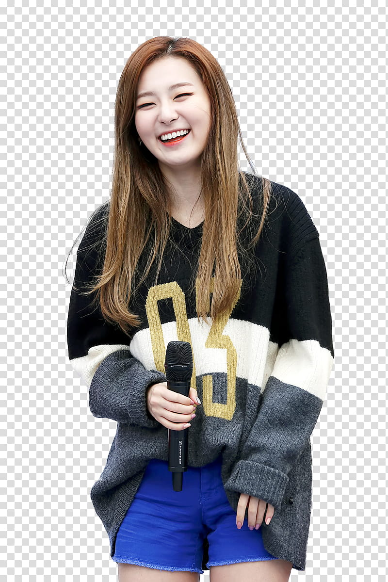 Red Velvet Seulgi, smiling woman standing and holding microphone transparent background PNG clipart