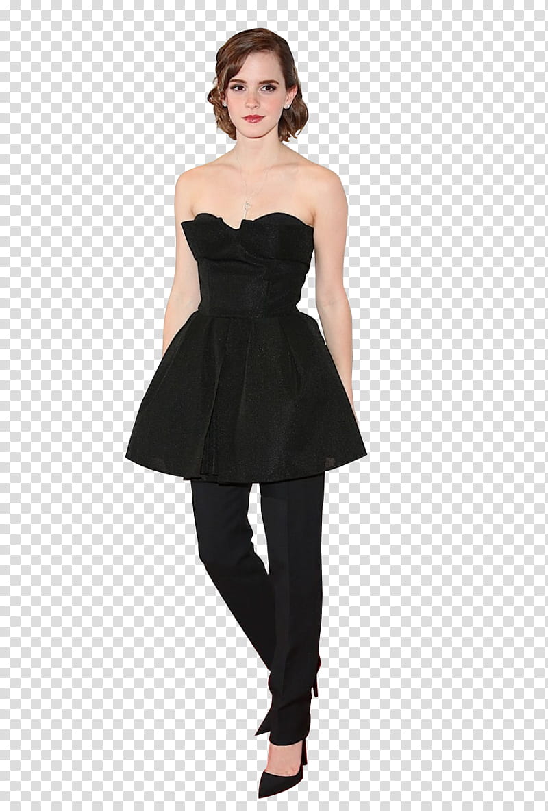 Emma Watson, woman wearing black sweetheart neckline strapless dress transparent background PNG clipart