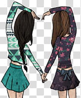 two girls wearing long-sleeved shirts and skirts transparent background PNG clipart