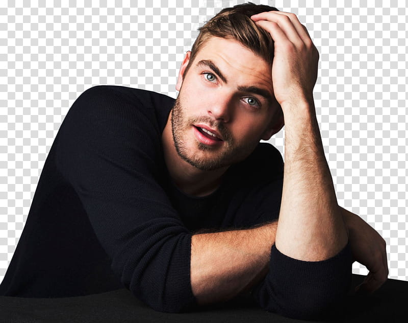 Alex Roe, man holding his hair while sitting transparent background PNG clipart