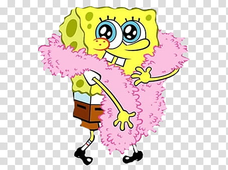Spongebob Squarepants with pink boa scarf transparent background PNG clipart