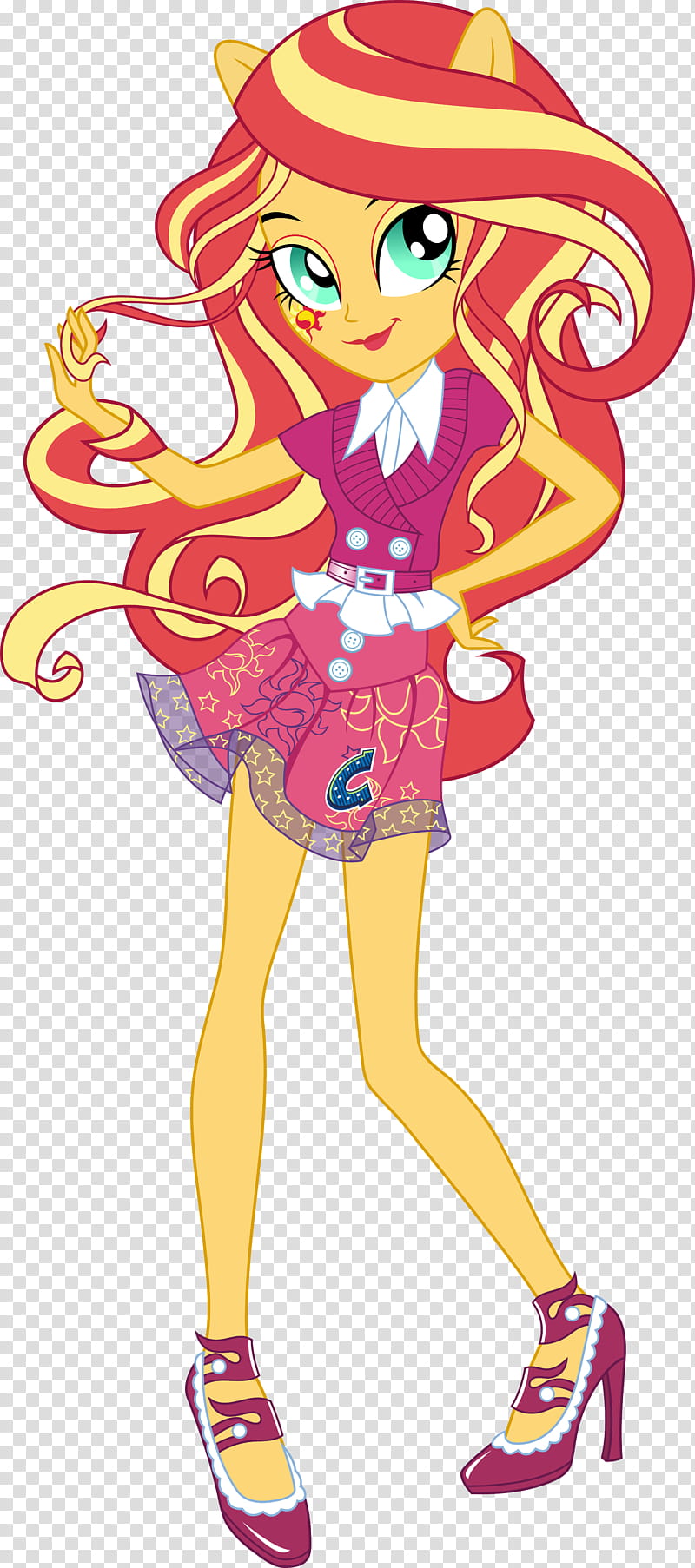 School Spirit Sunset Shimmer, orange haired character transparent background PNG clipart