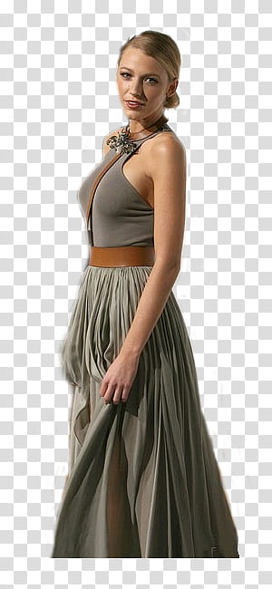 Blake Lively, woman wearing grey haltered maxi dress transparent background PNG clipart