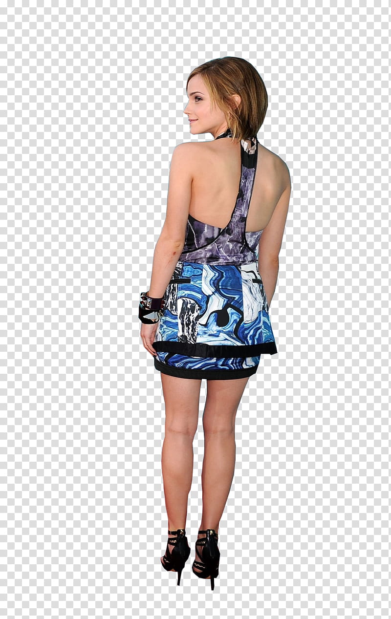 Emma Watson, blue and white halter dress transparent background PNG clipart