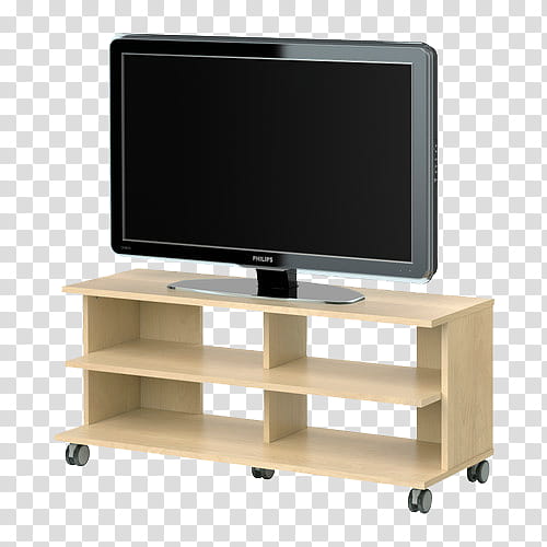 Fixtures, Philips flat screen TV on wooden rack transparent background PNG clipart