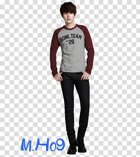 Handsome Kyu FILES, men's maroon and gray long-sleeved shirt with text overlay transparent background PNG clipart
