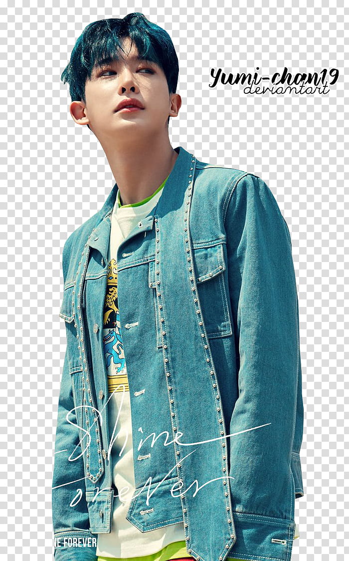 MONSTA X, man wearing blue denim jacket transparent background PNG clipart