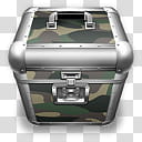 Just In Case LP case icons, gray, green, and beige camouflage train case illustration transparent background PNG clipart