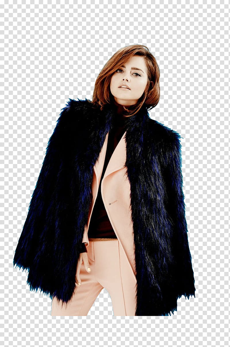 Jenna Coleman Fashion s, standing woman in black fur coat transparent background PNG clipart