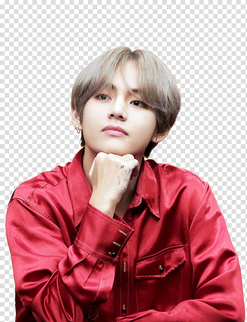 BTS V, man holding his chin up transparent background PNG clipart