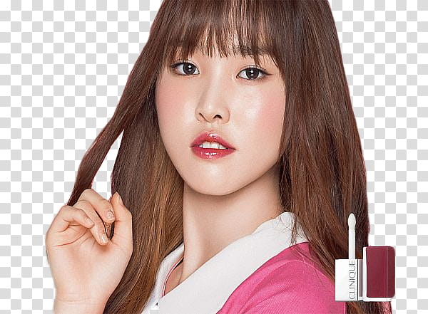Yuju GFriend Clinique, woman wearing red lipstick holding her hair transparent background PNG clipart