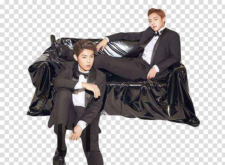 Jihoon and Woojin Wanna One, two male Korean band member wearing tuxedos transparent background PNG clipart