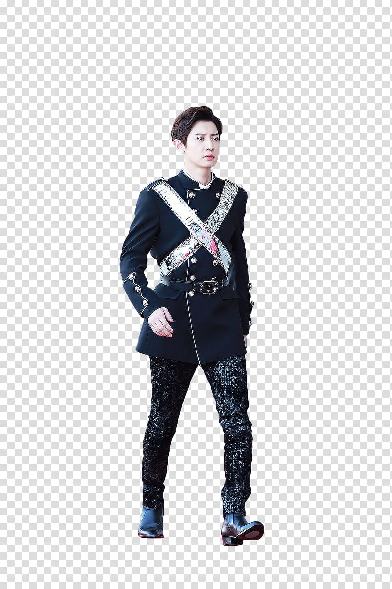 Chanyeol  Dream Concert , man wearing black coat and black pants transparent background PNG clipart