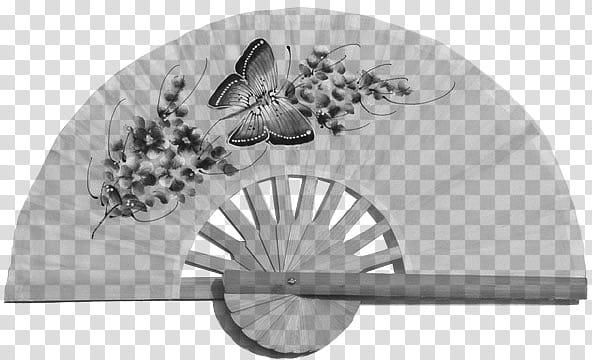 Paper Fans Stamps, gray and black butterfly print handfan transparent background PNG clipart