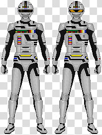 Space Sheriff Gavan, two white-and-black character action figure transparent background PNG clipart