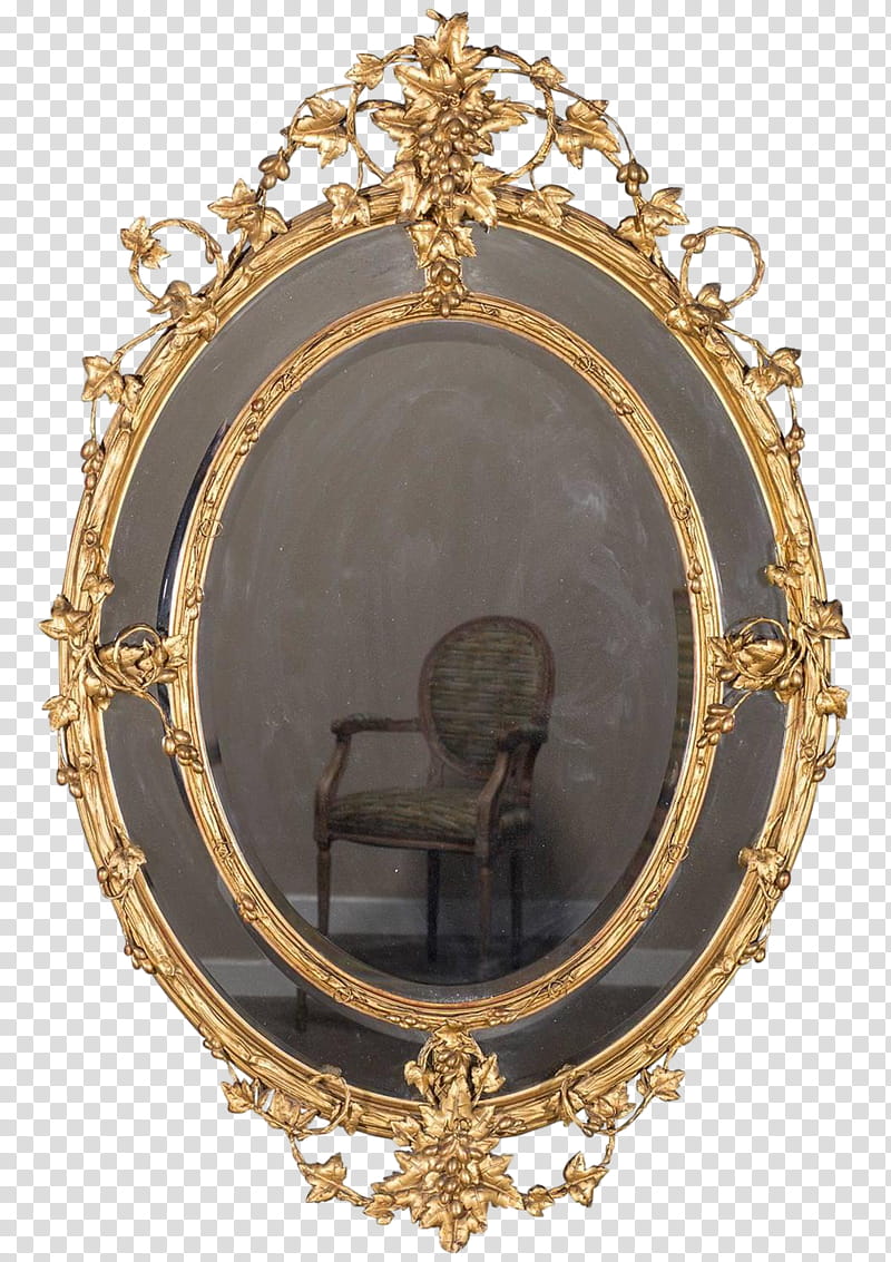Mirrors, oval gold-colored wall mirror transparent background PNG clipart