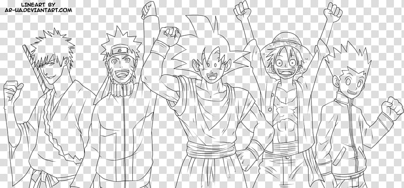 Greatest shonen heroes Lineart, Anime character sketch transparent background PNG clipart