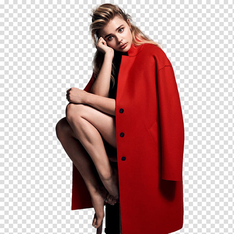 Chloe Moretz, Chloe GraceMoretz wearing red coat transparent background PNG clipart