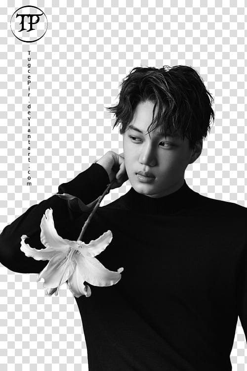Kim Jong in, man in black crew-neck sweater holding white lily flower transparent background PNG clipart