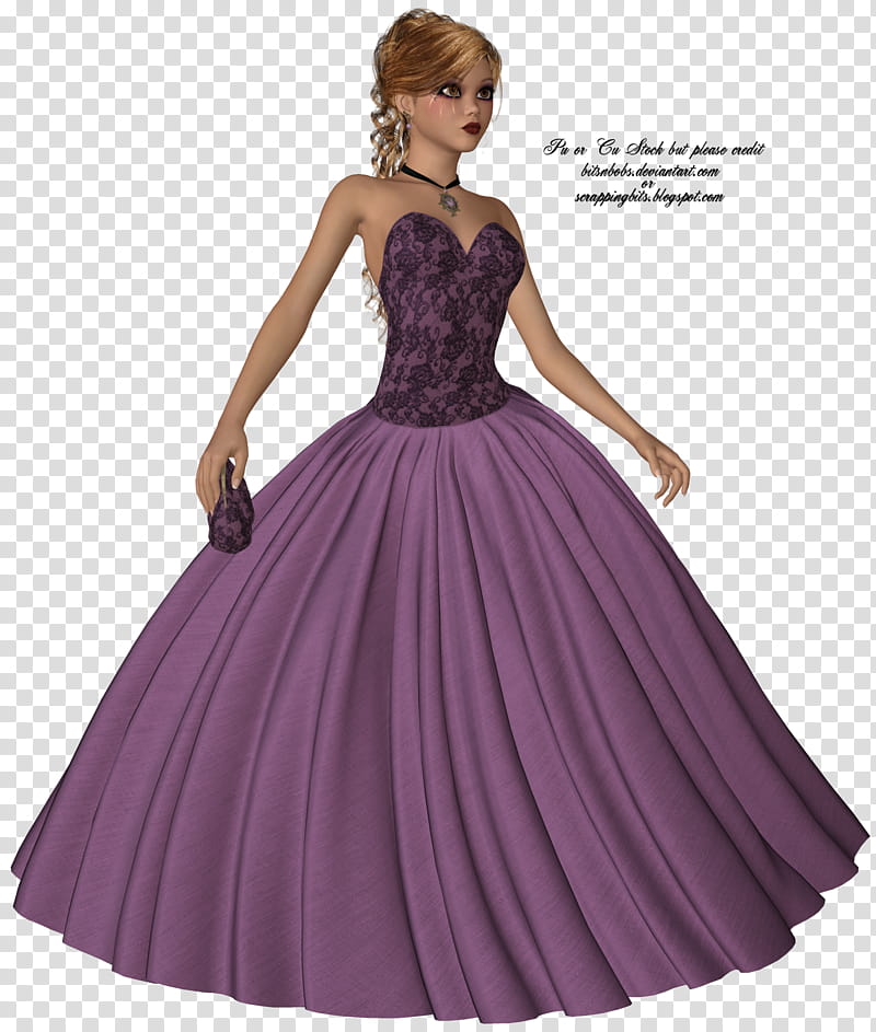 Lady in purple, female CGI character wearing purple ball gown transparent background PNG clipart