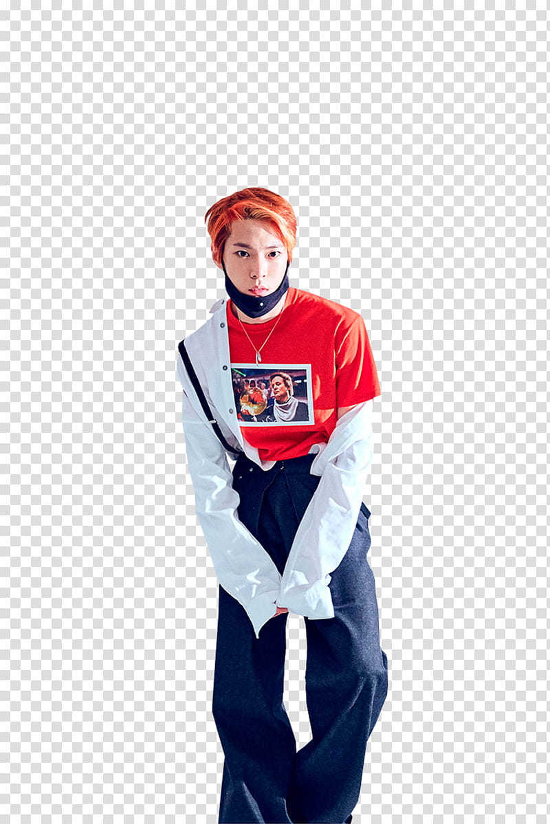 NCT U, man wearing red and white long-sleeved top transparent background PNG clipart