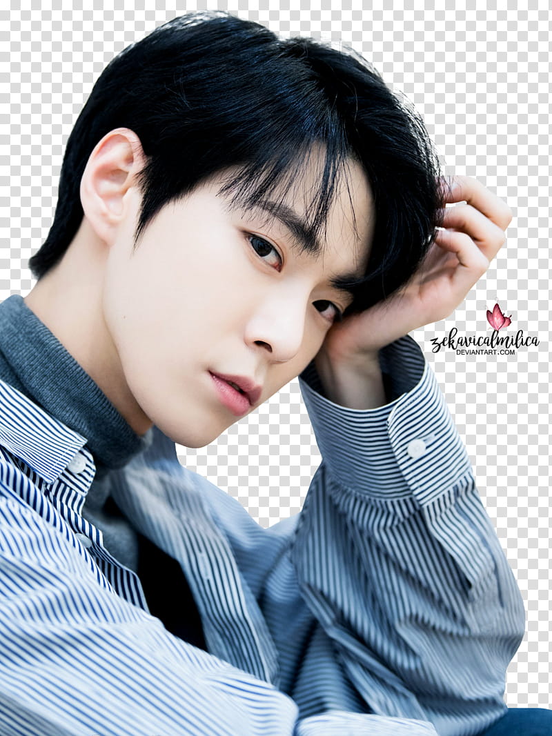 NCT Doyoung Sweet Valentine Day, man wearing black and gray striped shirt transparent background PNG clipart